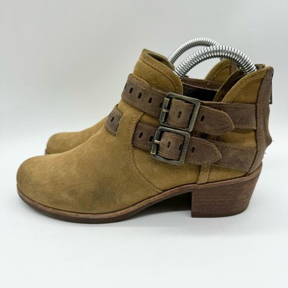 UGG Patsy Heeled Buckle Moto Boho Ankle Booties In Chestnut Brown Size 6 Office - Picture 8 of 13